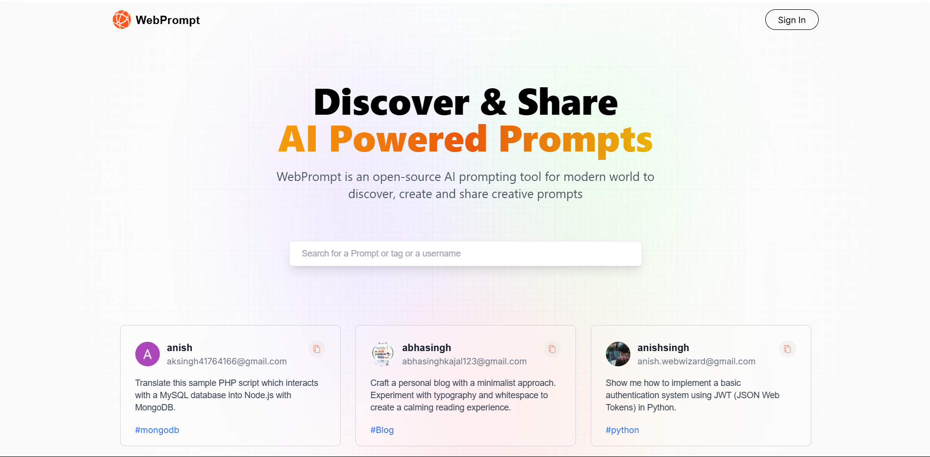 WebPrompt - AI Prompts Sharing Platform